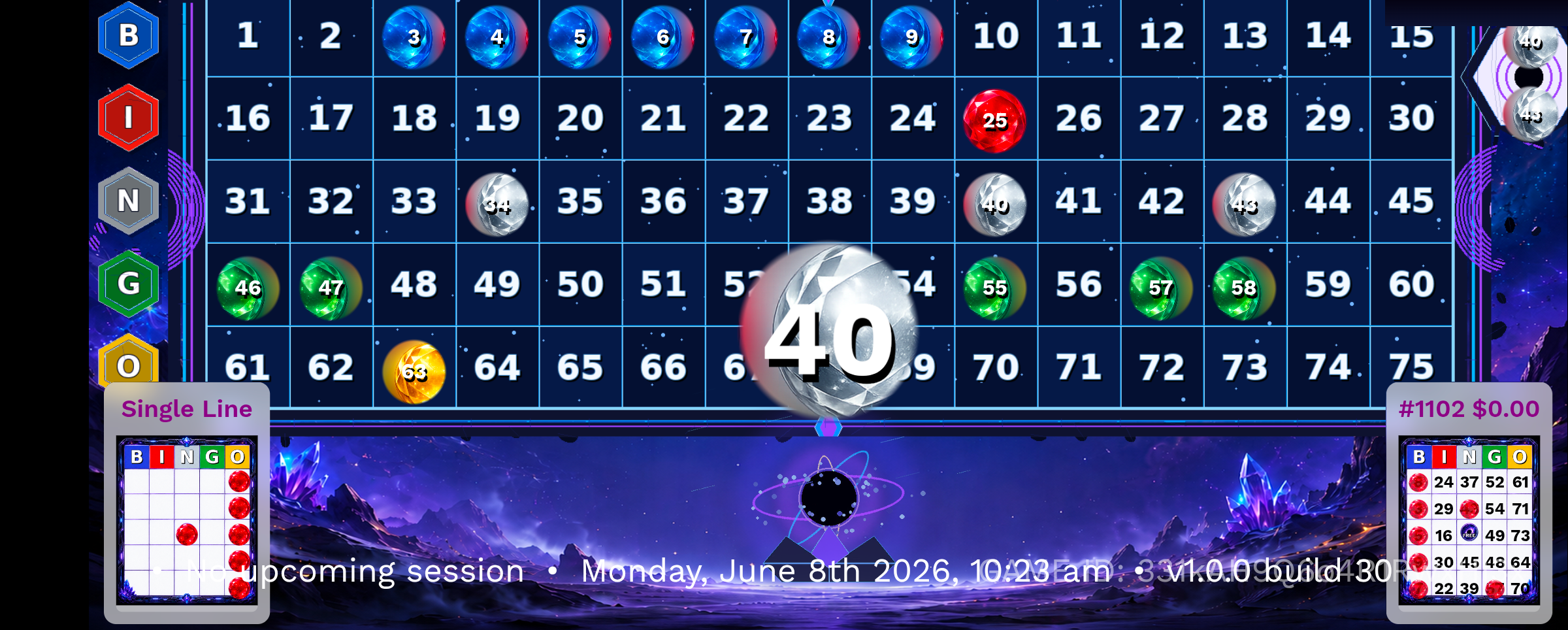 Live BINGO game board on a phone in landscape