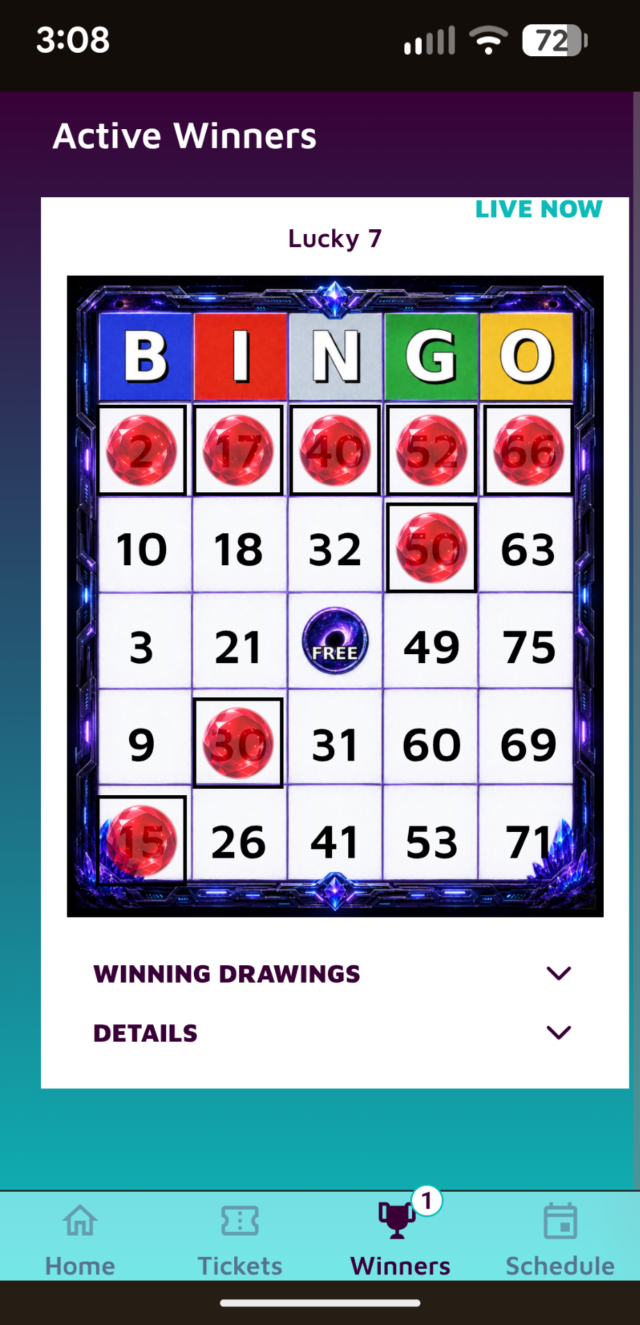 Active winners on the Kenosabe mobile app